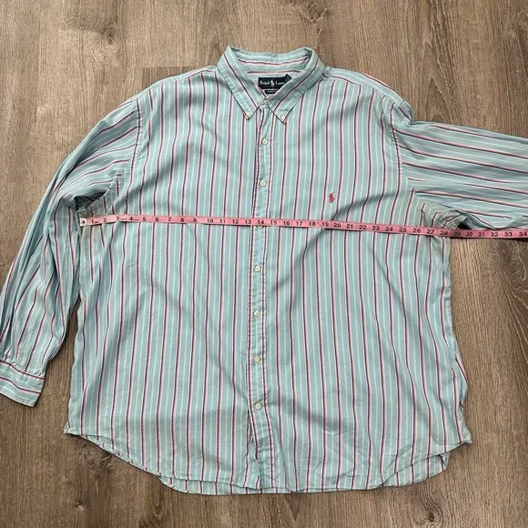 Ralph Lauren Shirt Men's 3XB Big Blue Pink Striped RL Classic Fit Pony Shirt - Picture 6 of 12